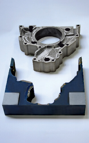 Deburring tool on which the external contour and large hole have been cut