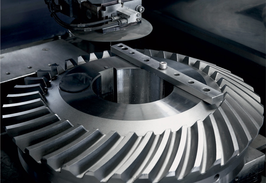 Precision cuts are carried out on large components like this gearwheel.