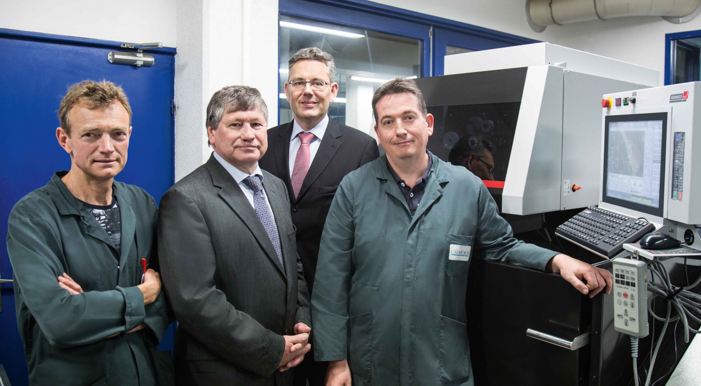 Alain Perrenoud, USIMICRON; Joël Martin, Product Manager for EDM systems from Mitsubishi Electric at exclusive dealer Delta Machines in France; Kersten Juhls, Regional Sales Manager for EDM systems at Mitsubishi Electric; and Sébastien Devernay, USIMICRON, have collectively chosen the MV1200R, the best-possible machining solution for USIMICRON.
