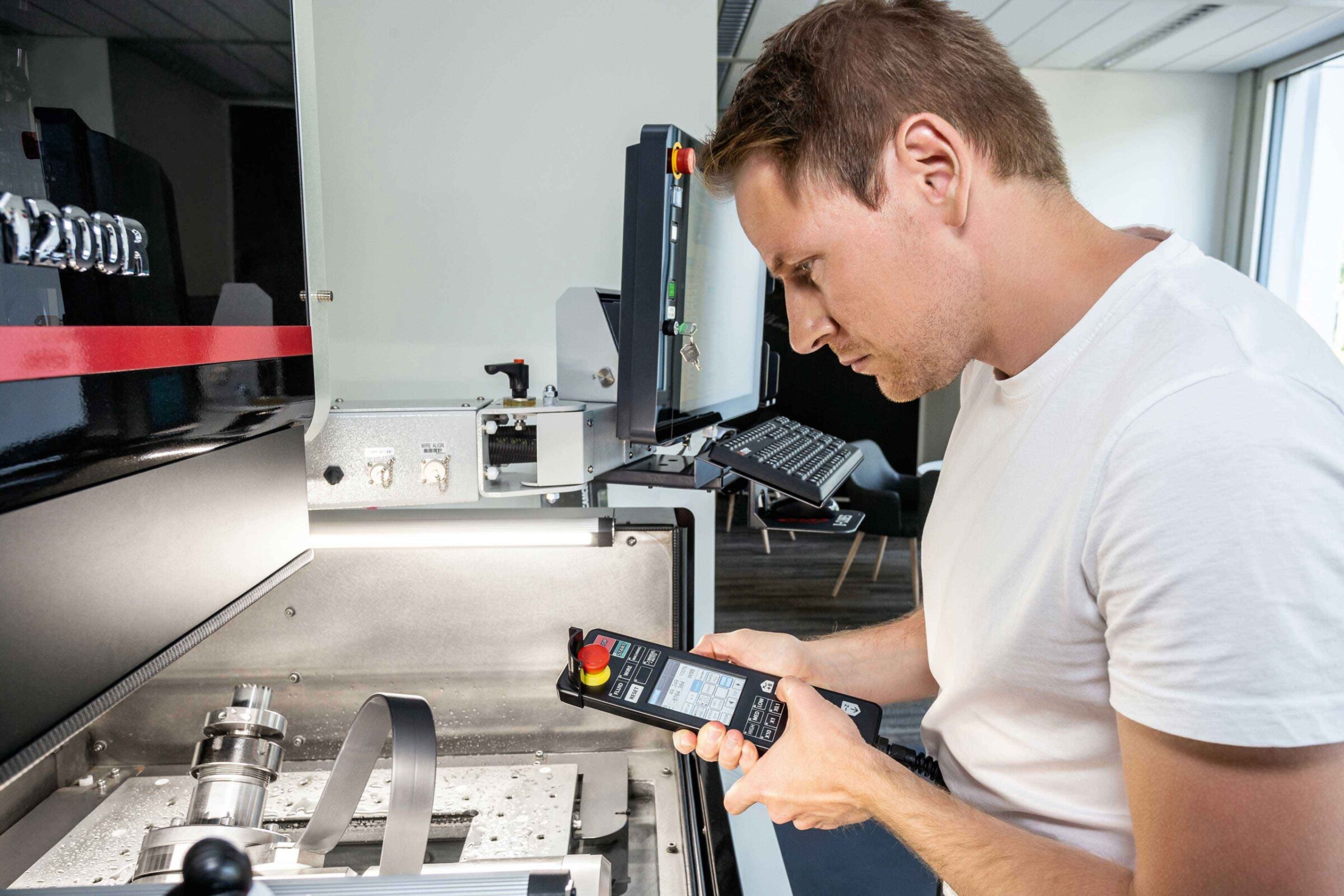 Marcel Schilsky sets up the EDM system for the next training session.