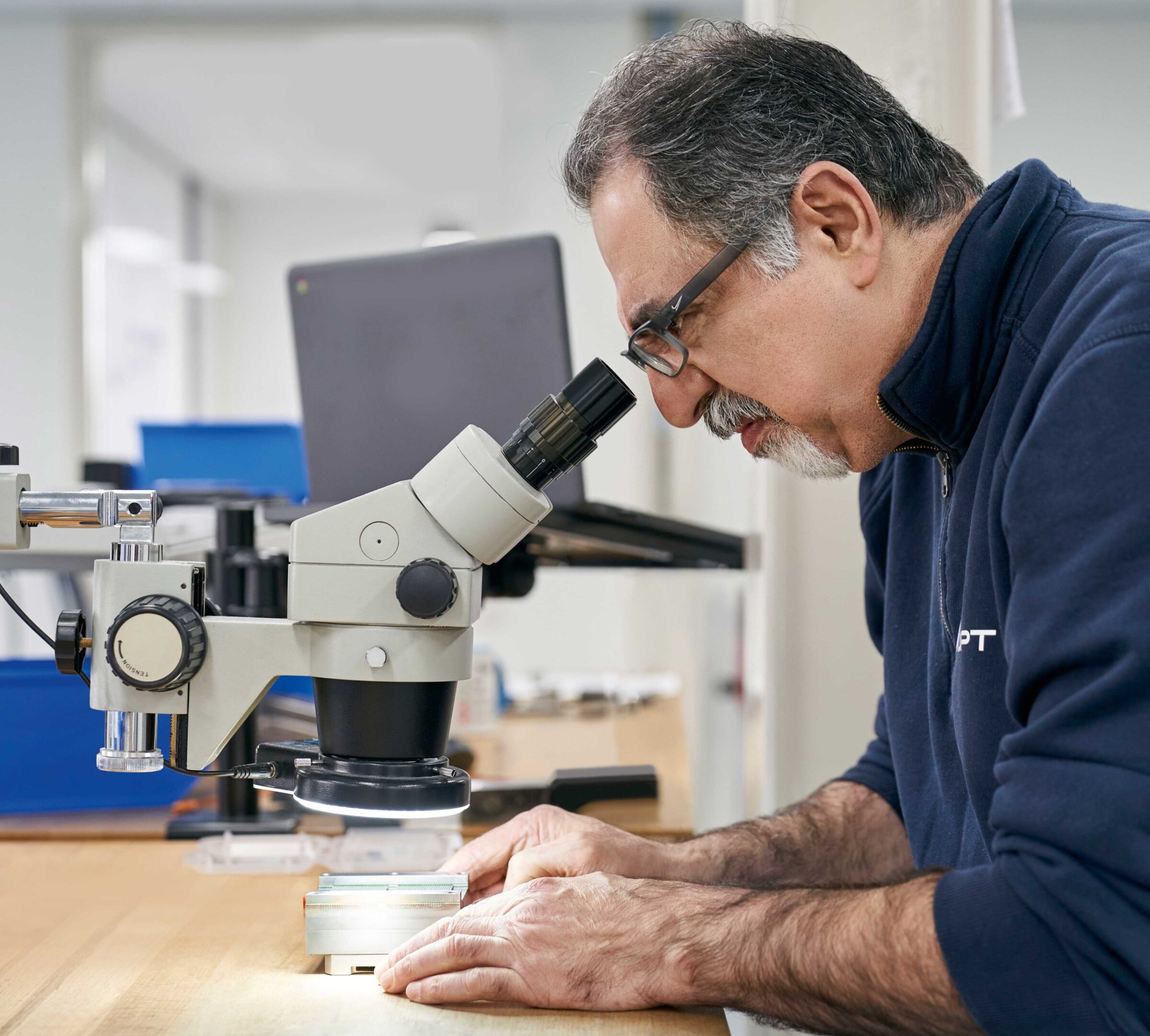 Optical quality control under the microscope.