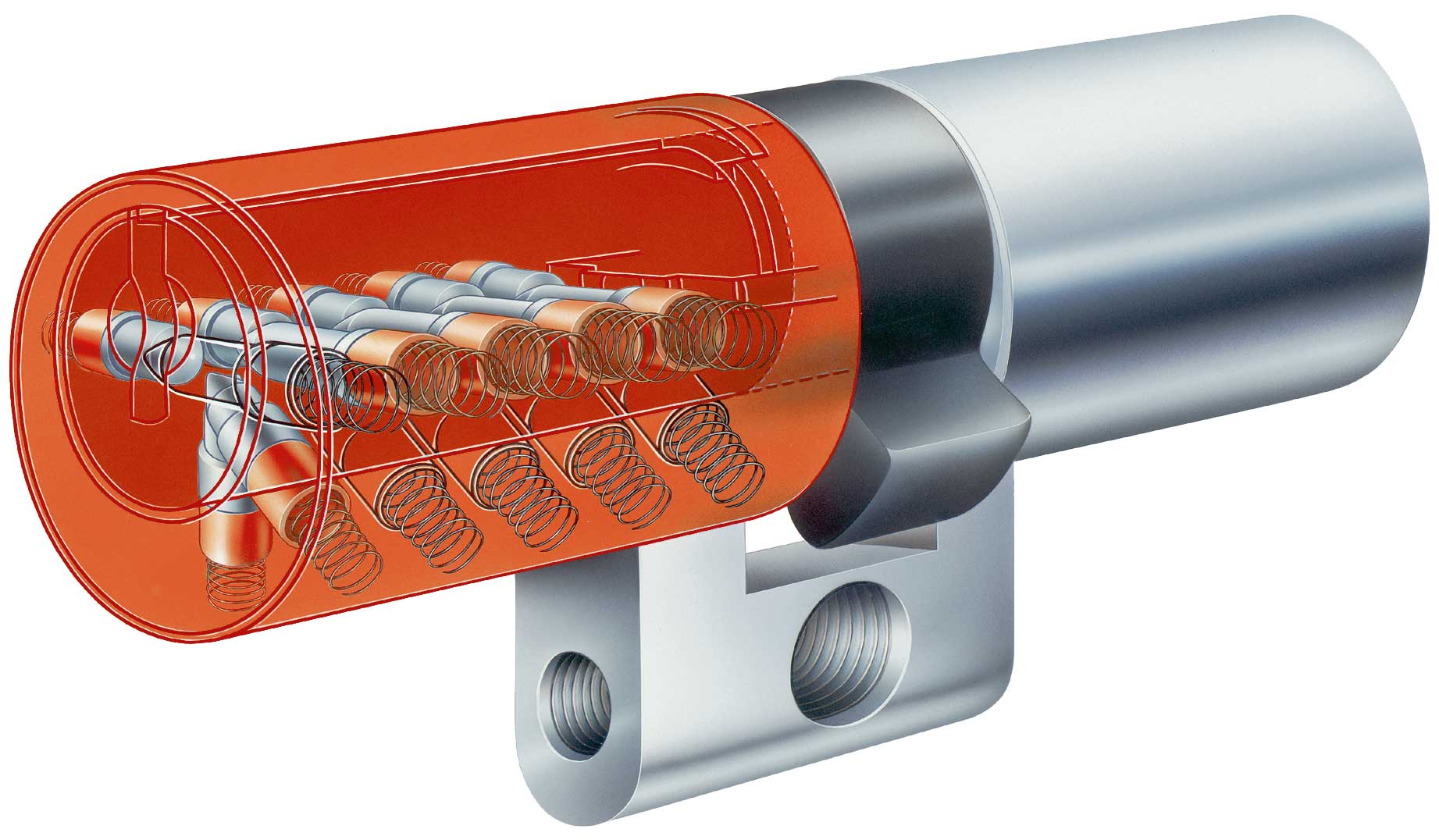 In high-quality lock cylinders with reversible keys, the locking elements probe the key profile from up to four different directions. 