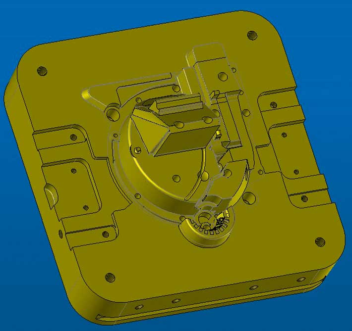Contoured insert for the ejector side of an injection mould and its assembly as CAD files.
