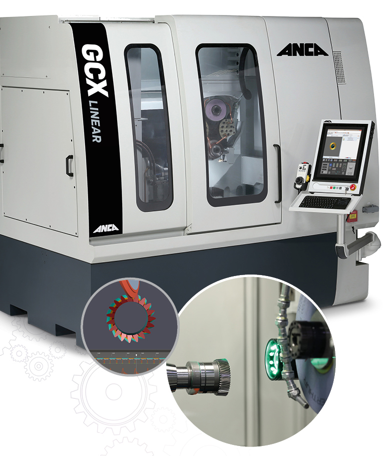 Die ANCA GCX Maschine, die Maschine für die Wälzschälfräser-Produktion. Linear-Achsen steigern Leistung und Präzision, Wälzschälwerkzeuge können dank integrierter Messung in einer Aufspannung gefertigt werden.