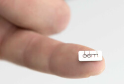 Small parts are also eroded with precision on the large machine. Here an esm logo machined with 0.10 mm wire, character height 1.5 mm, material 1.4301.